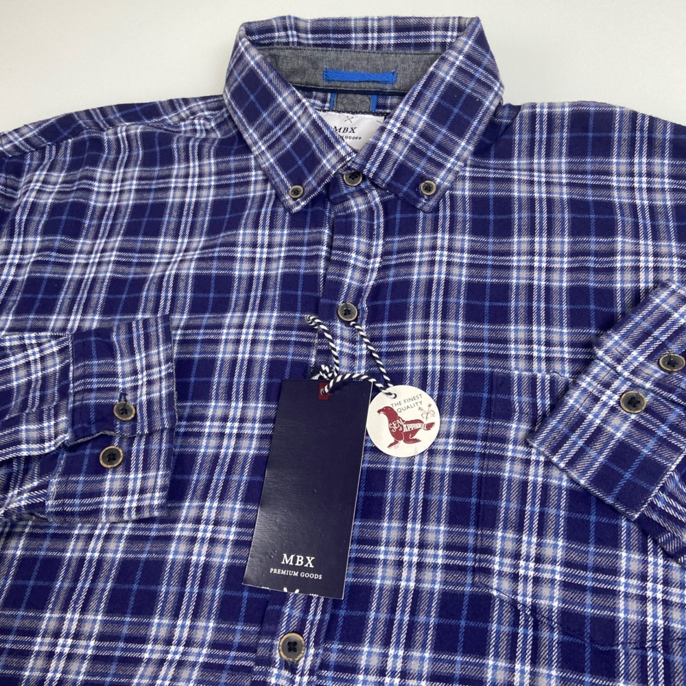 MBX Premium Goods Mens XL Blue Plaid‎ Button Down Long Sleeve Shirt New Outdoor